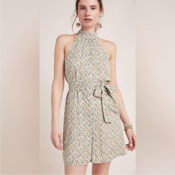 Anthropologie Pants - BOGO! Anthropologie Maddie High Neck Romper Tropical Print Size Large
